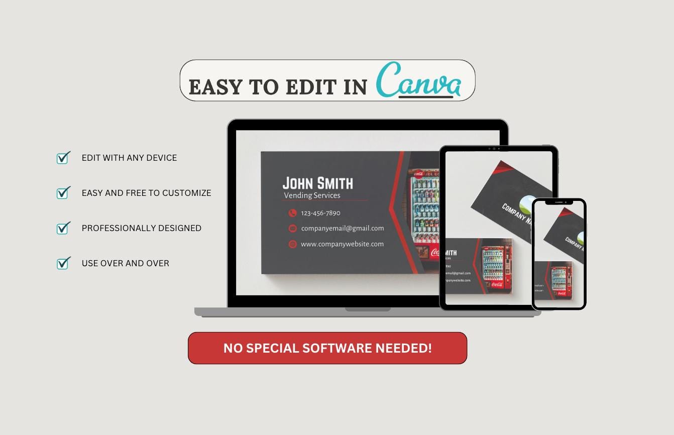 Vending Machine Business Card Template: Customizable Canva Design (Digital Download)