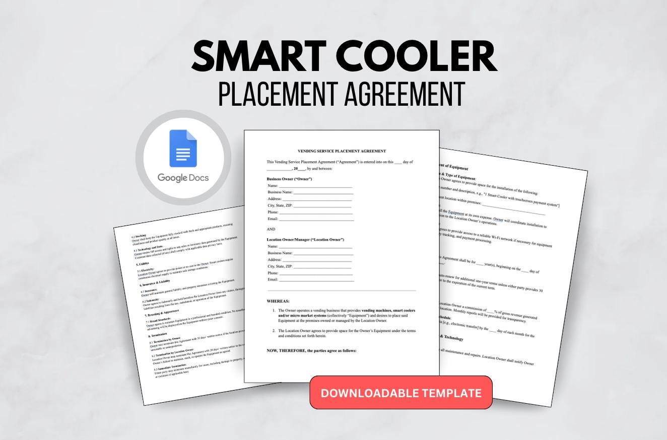 Vending Machine Placement Agreement Template: Smart Cooler & Micro Market Contract (PDF Download