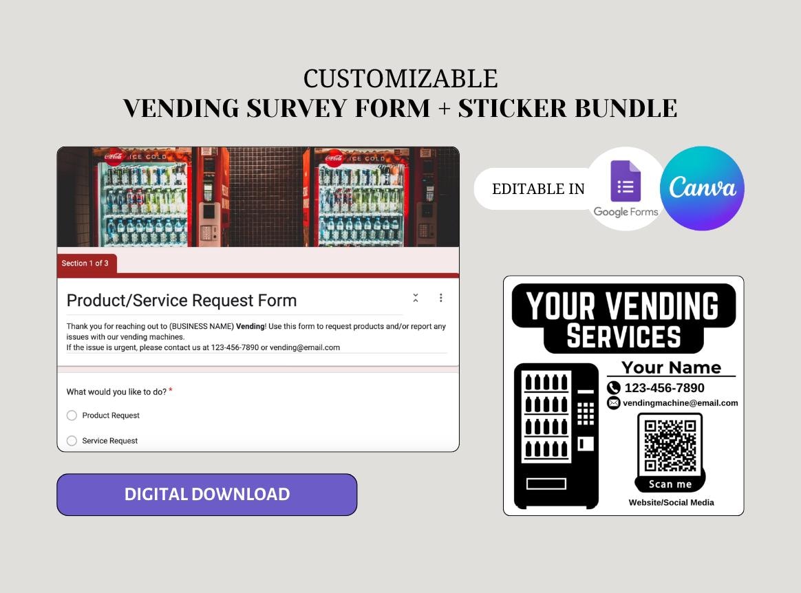 Vending Machine Service Sticker & Google Form Bundle (Digital Download)