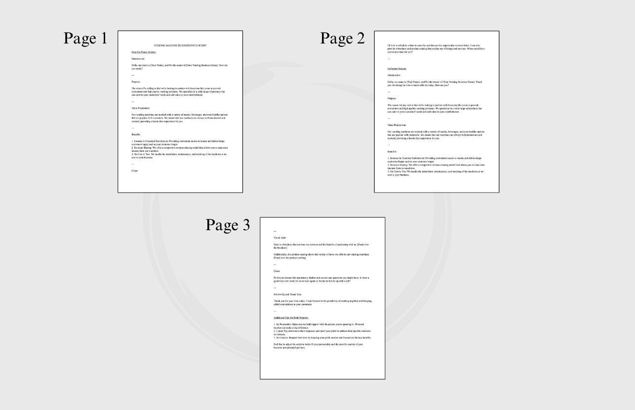 Vending Machine Business Pitch Script: Editable Template (Google Doc)