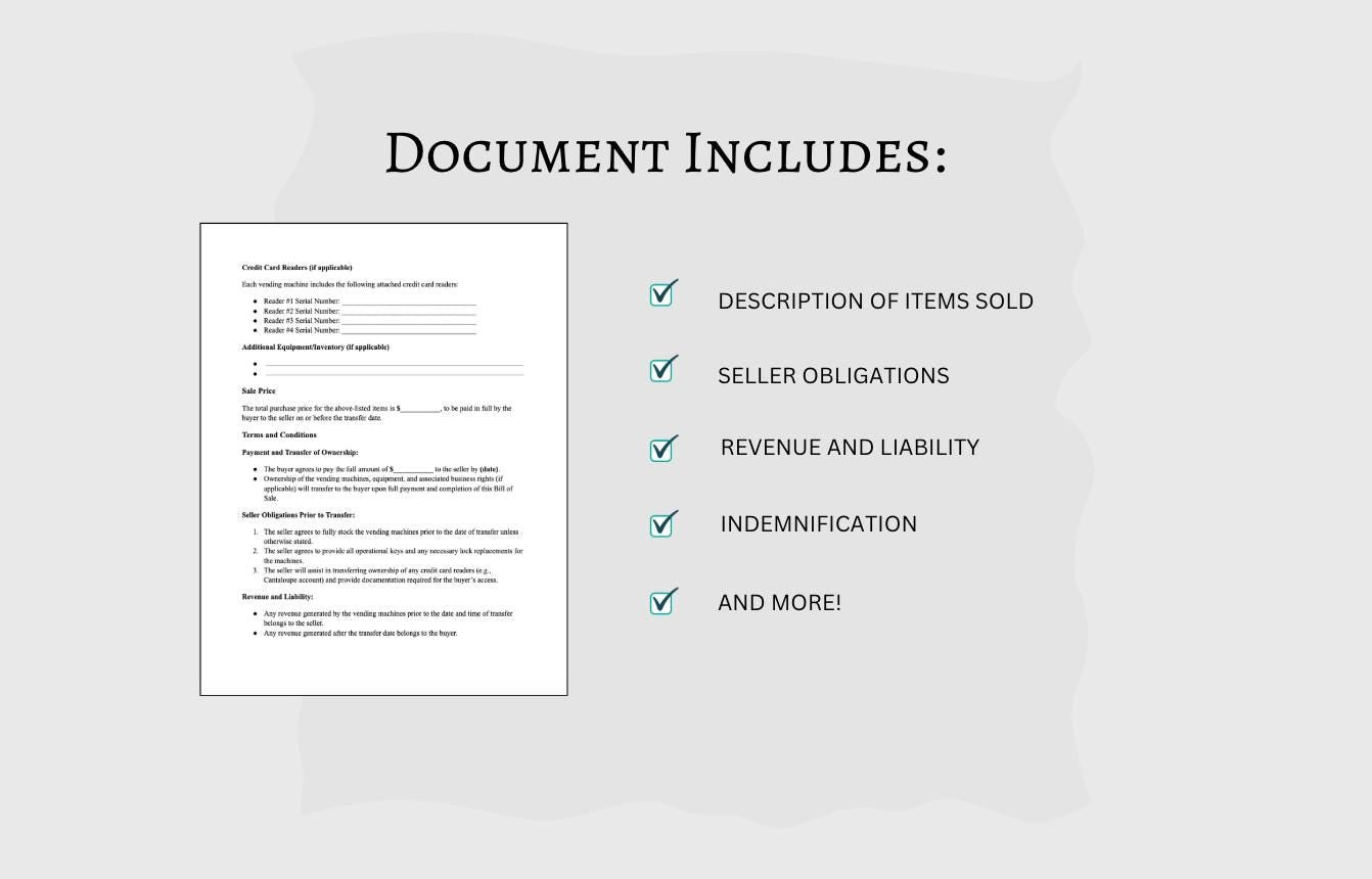 Vending Machine Route Bill of of Template – Editable PDF Form