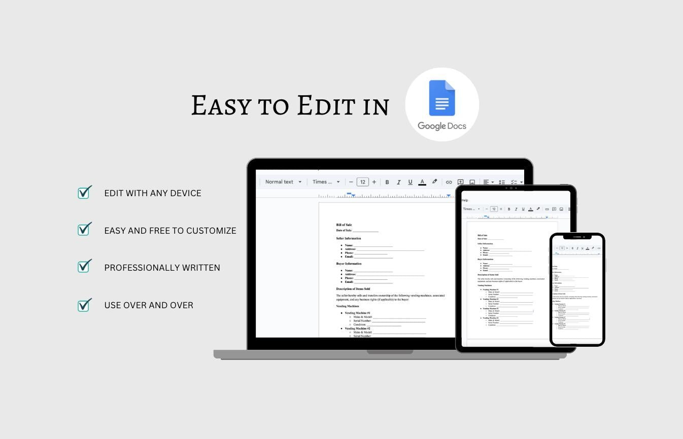 Vending Machine Route Bill of of Template – Editable PDF Form