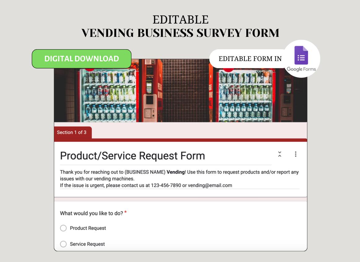 Editable Vending Machine Google Form: Product Request & Service Inquiry (Digital Download)