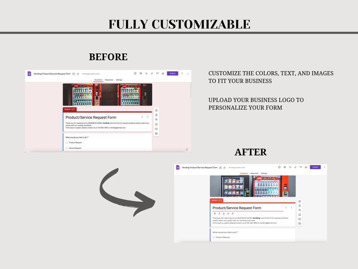Editable Vending Machine Google Form: Product Request & Service Inquiry (Digital Download)