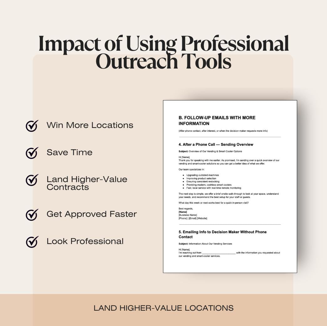 Vending Machine Outreach Bundle | Pitch Scripts, Cold Email Templates, Objection Handling | Start & Scale Vending Business