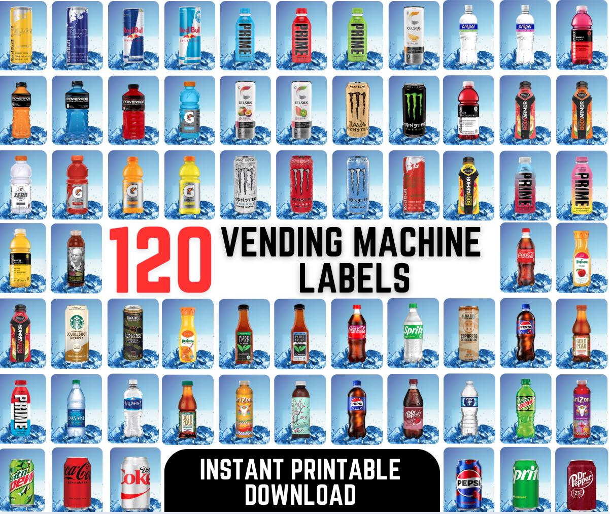 Big Button Vending Machine Drink Labels: 120 HVV Designs (PDF Download)