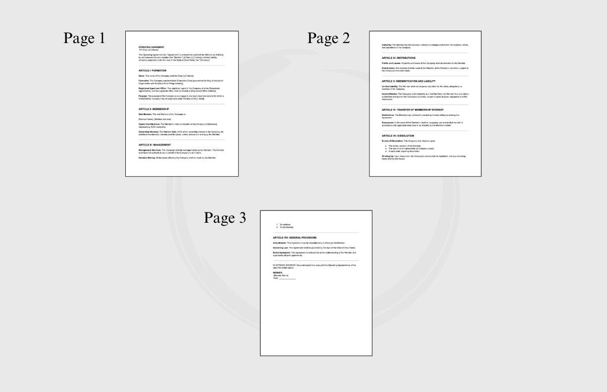 Editable Single-Member LLC Operating Agreement Template (Instant Download)