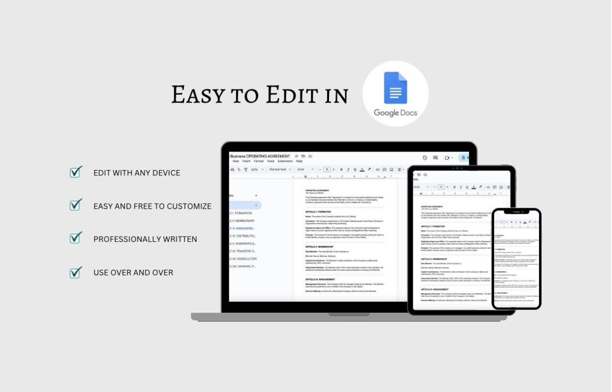 Multi-Member LLC Operating Agreement Template: Customizable Legal Contract (PDF)