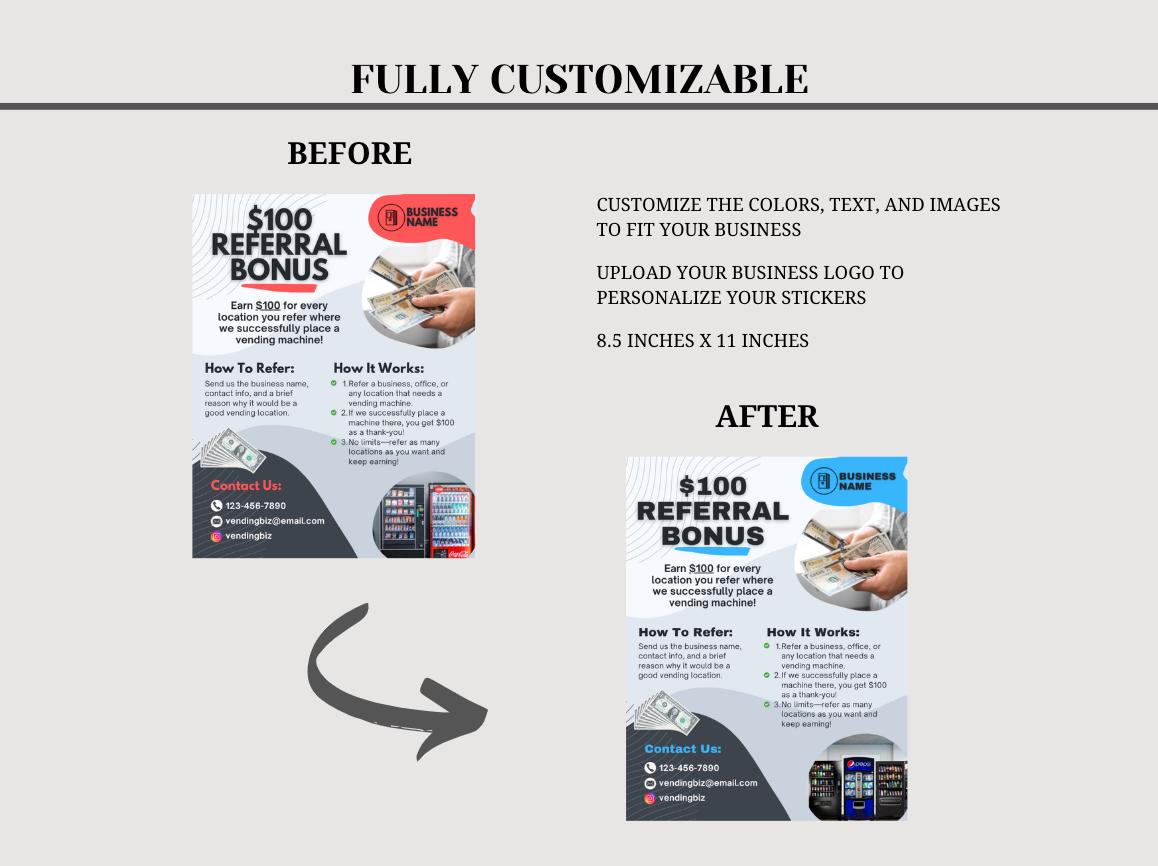 Customizable Vending Machine Referral Flyer Template: Vending Business Marketing (Digital Download)