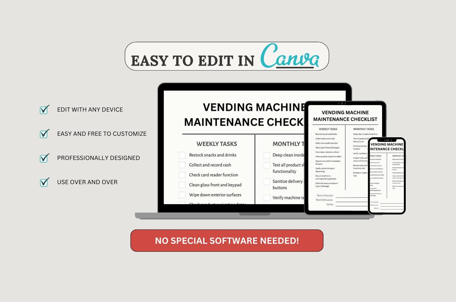 Vending Machine Maintenance Checklist: Printable Service Log (Canva Template)