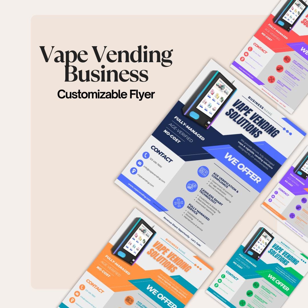 Vape Vending Flyer Template | Editable Canva Template for Vape Machine Businesses | Customizable Marketing Brochure for Vending Owners