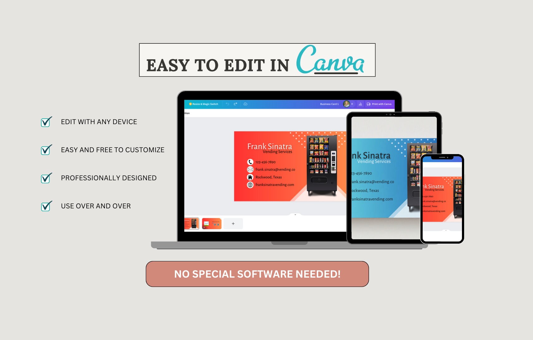 Vending Machine Business Card Template: Customizable Canva Design (Digital Download)