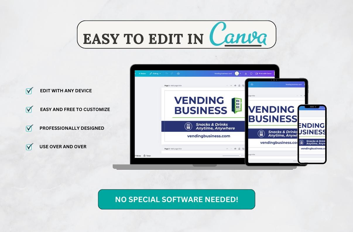 Custom Vending Machine Business Card Template | Modern Editable Canva Template for Vendors (Digital Download)
