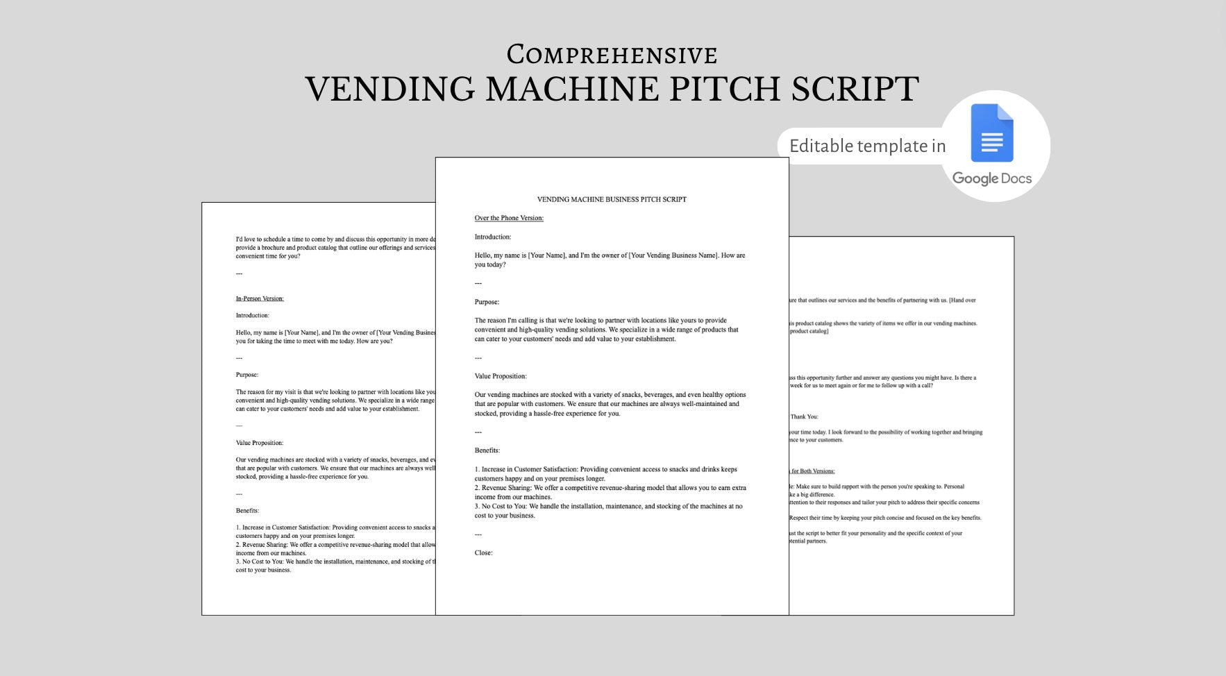 Vending Machine Business Pitch Script: Editable Template (Google Doc)