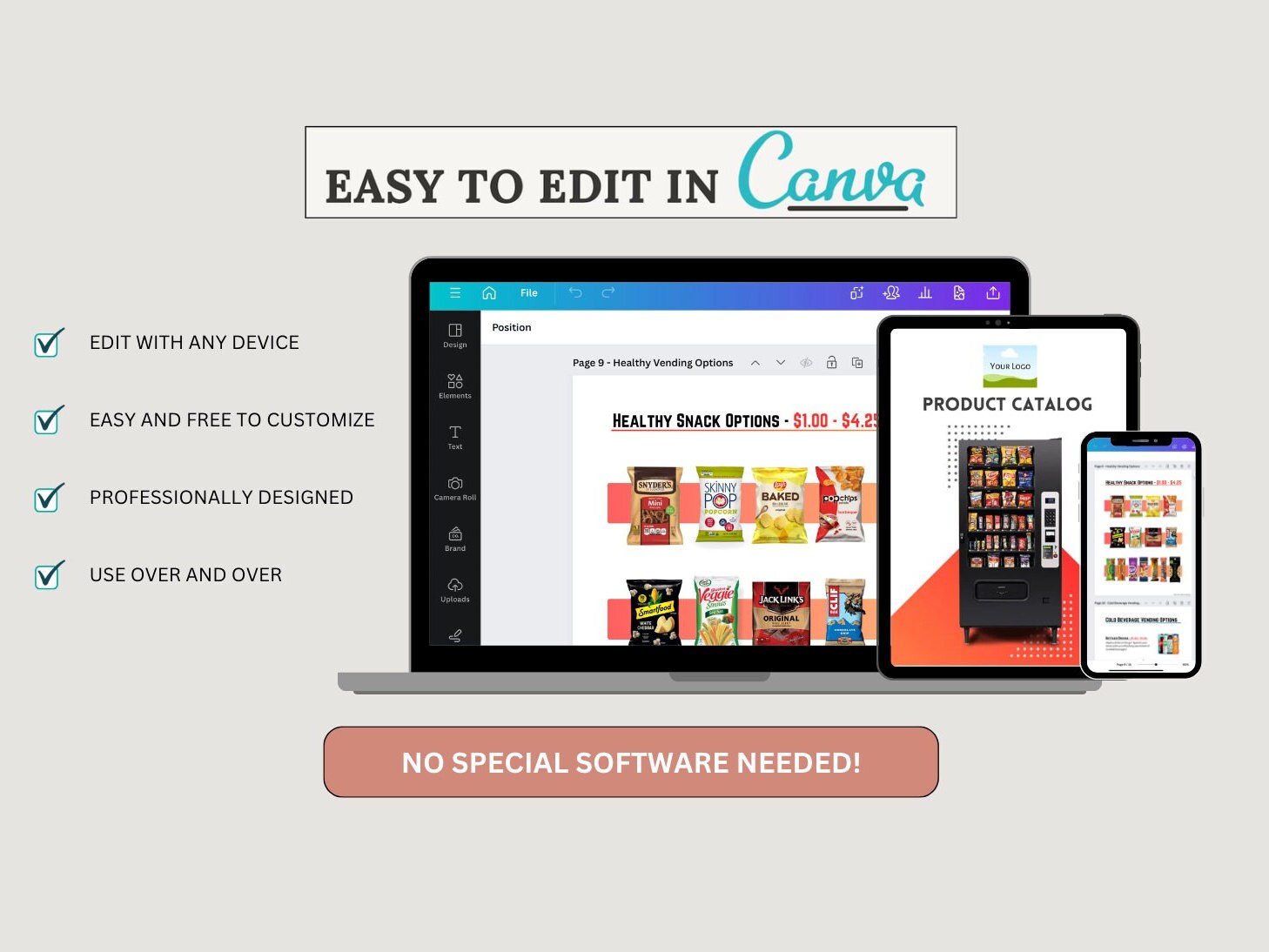 Vending Machine Product Catalog Template: Customizable Canva Design (Digital Download)