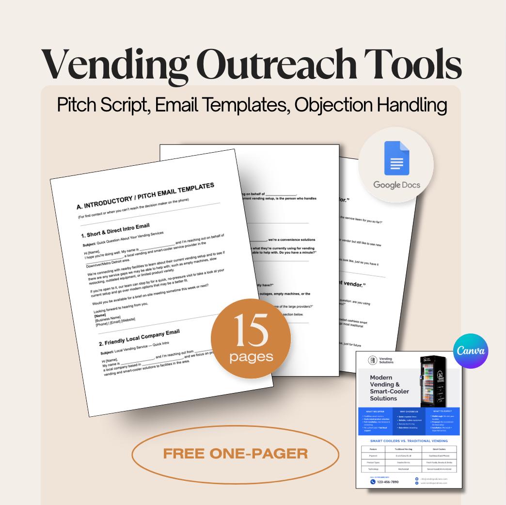 Vending Machine Outreach Bundle | Pitch Scripts, Cold Email Templates, Objection Handling | Start & Scale Vending Business