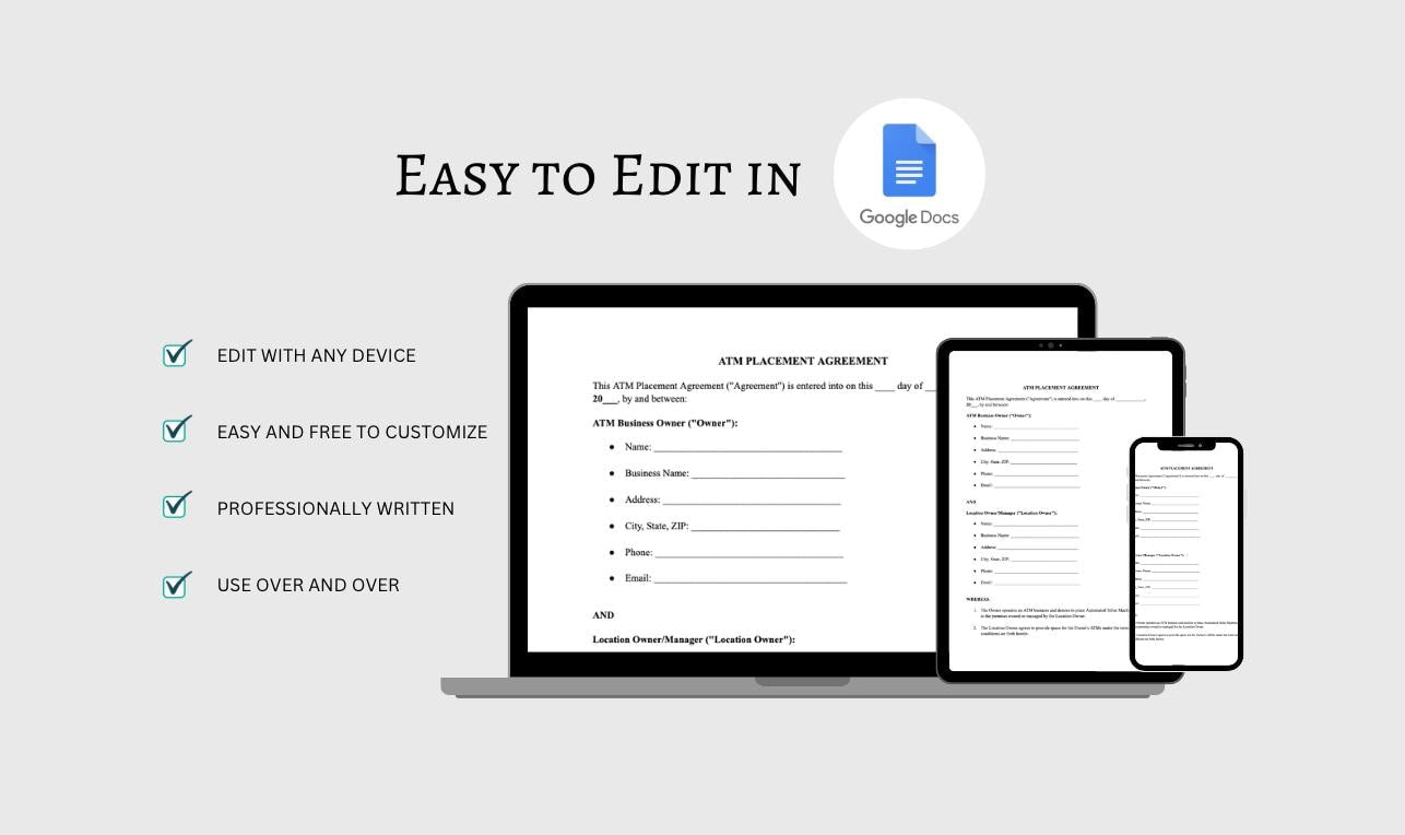 Editable ATM Machine Placement Agreement: Business Contract (PDF)