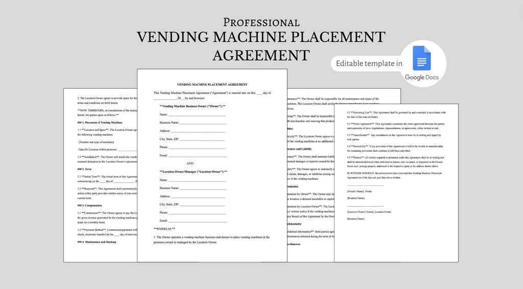 Vending Machine Placement Agreement: Business Contract Template (PDF)