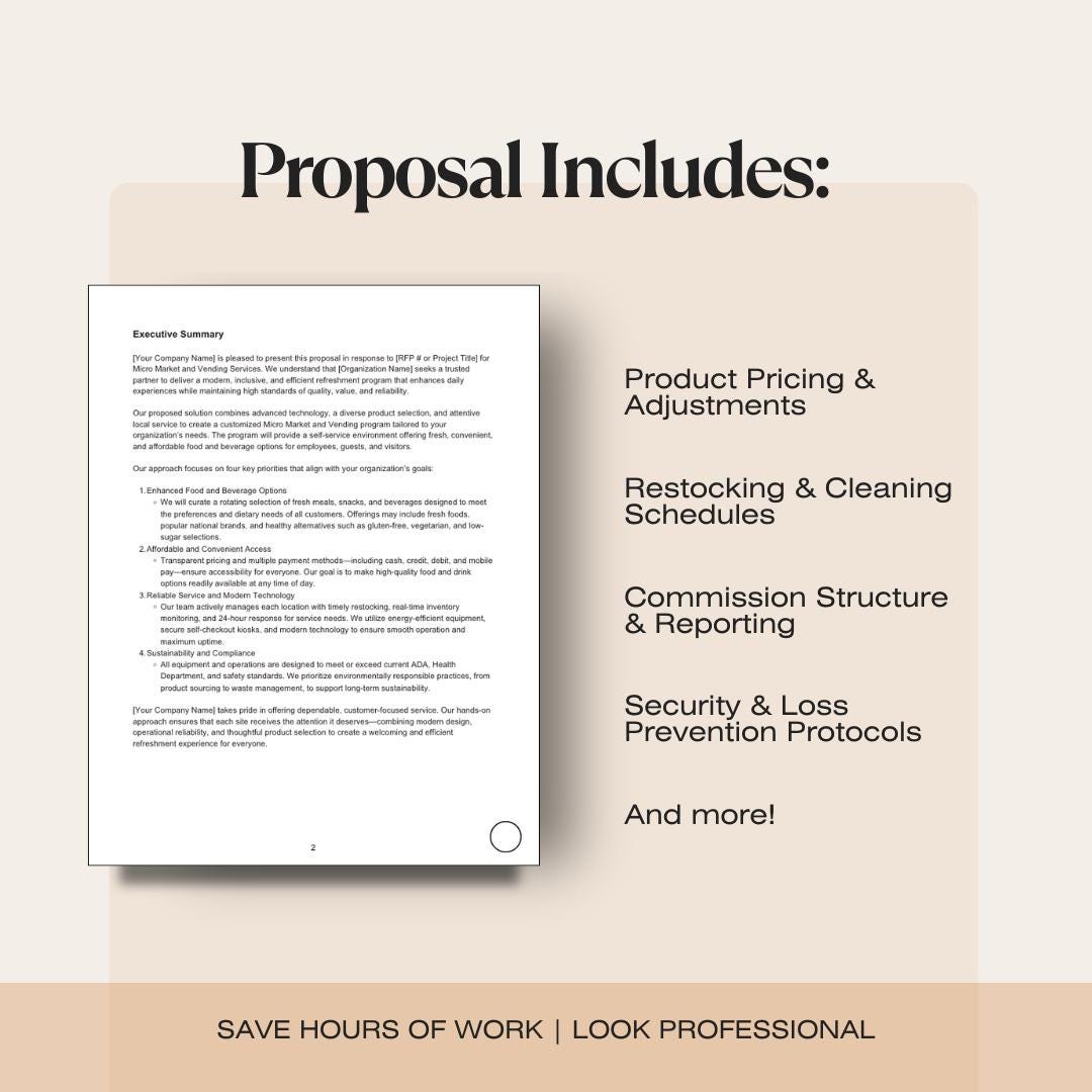 Micro Market RFP Proposal Template | 33-Page Editable Canva Proposal | Grays Vending Systems