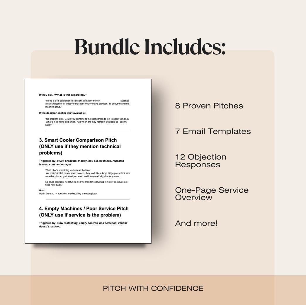 Vending Machine Outreach Bundle | Pitch Scripts, Cold Email Templates, Objection Handling | Start & Scale Vending Business