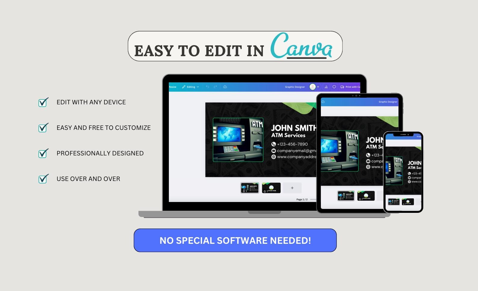 Editable ATM Business Card Template: Canva Design (Digital Download)