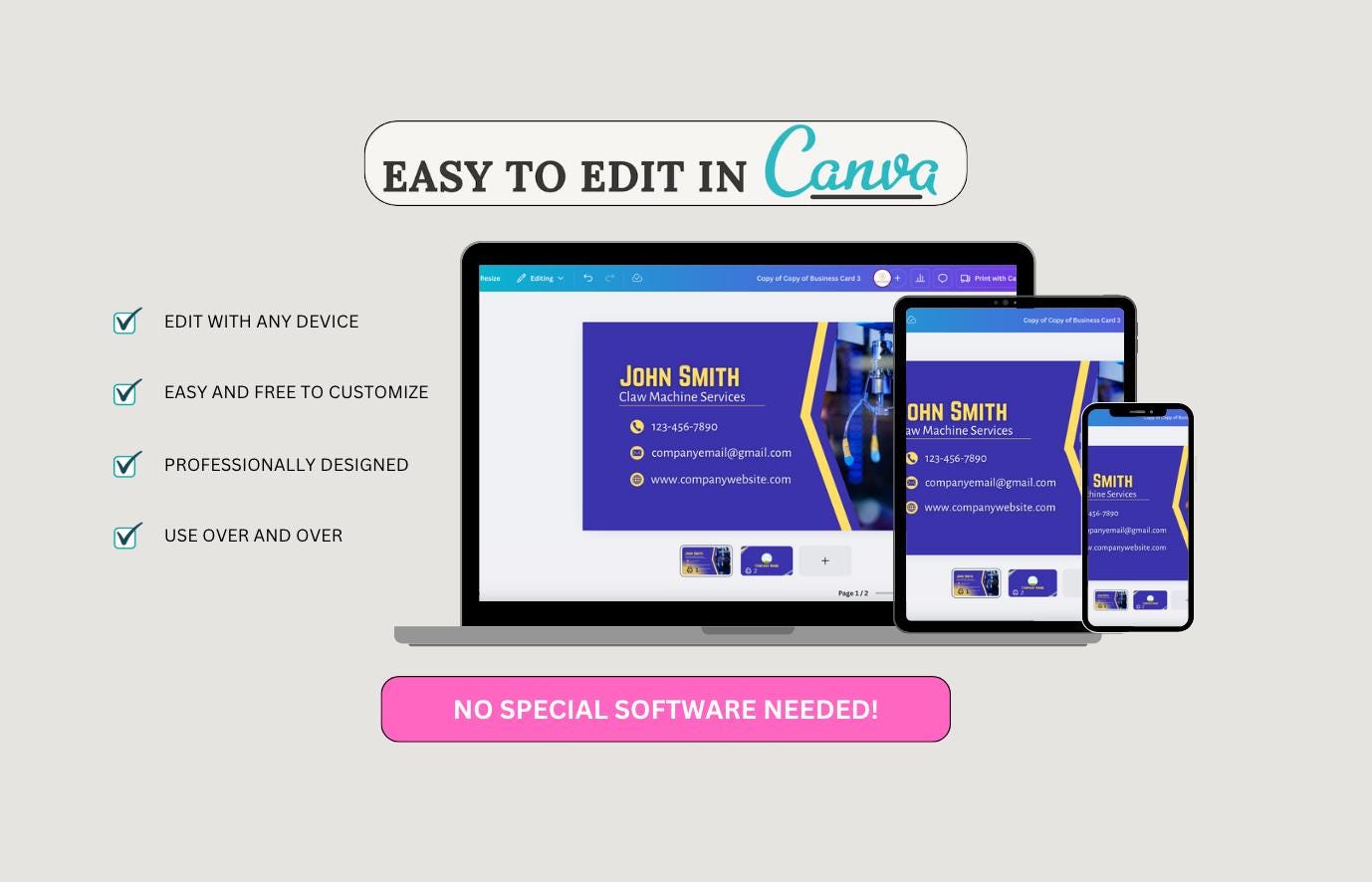 Claw Machine Business Card Template: Custom Arcade Design (Digital Download)