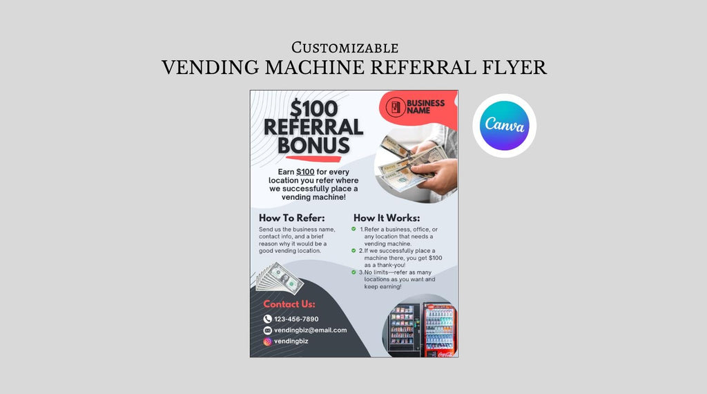 Customizable Vending Machine Referral Flyer Template: Vending Business Marketing (Digital Download)
