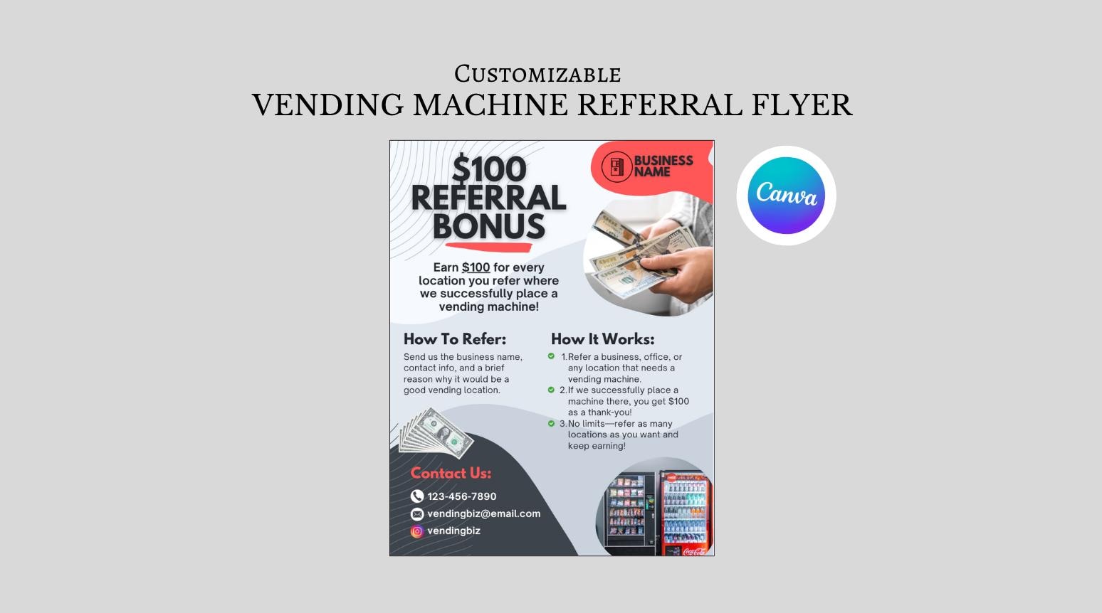 Customizable Vending Machine Referral Flyer Template: Vending Business Marketing (Digital Download)