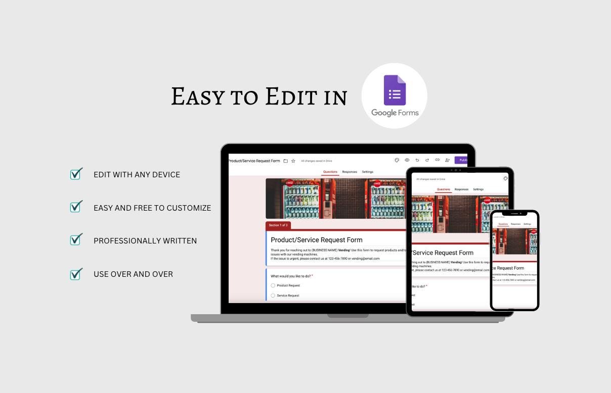 Editable Vending Machine Google Form: Product Request & Service Inquiry (Digital Download)