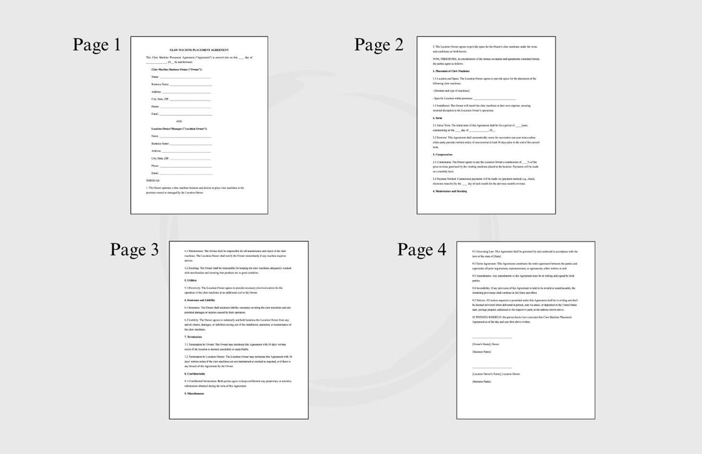 Claw Machine Placement Contract Template: Editable Business Agreement (PDF)