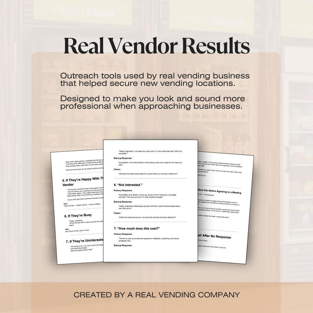 Vending Machine Outreach Bundle | Pitch Scripts, Cold Email Templates, Objection Handling | Start & Scale Vending Business