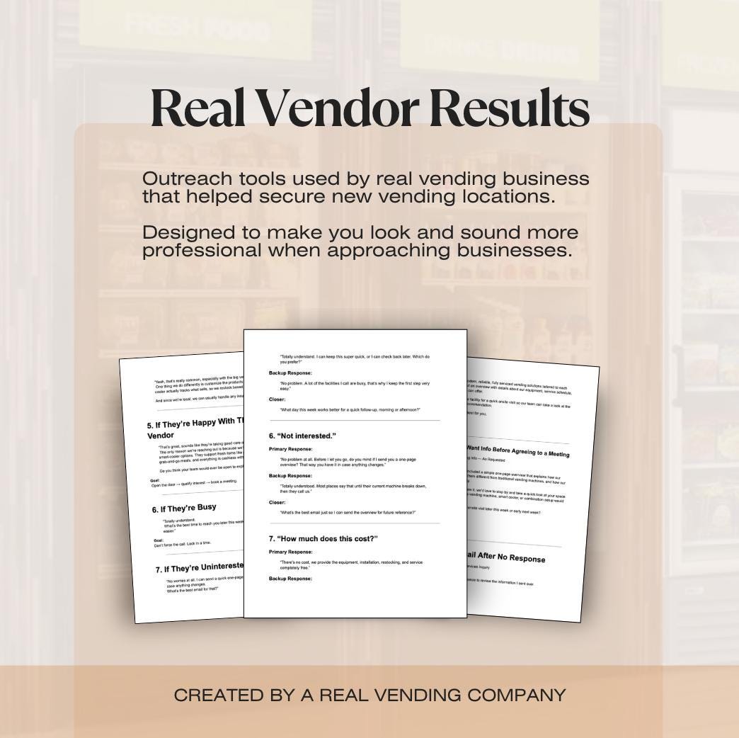 Vending Machine Outreach Bundle | Pitch Scripts, Cold Email Templates, Objection Handling | Start & Scale Vending Business