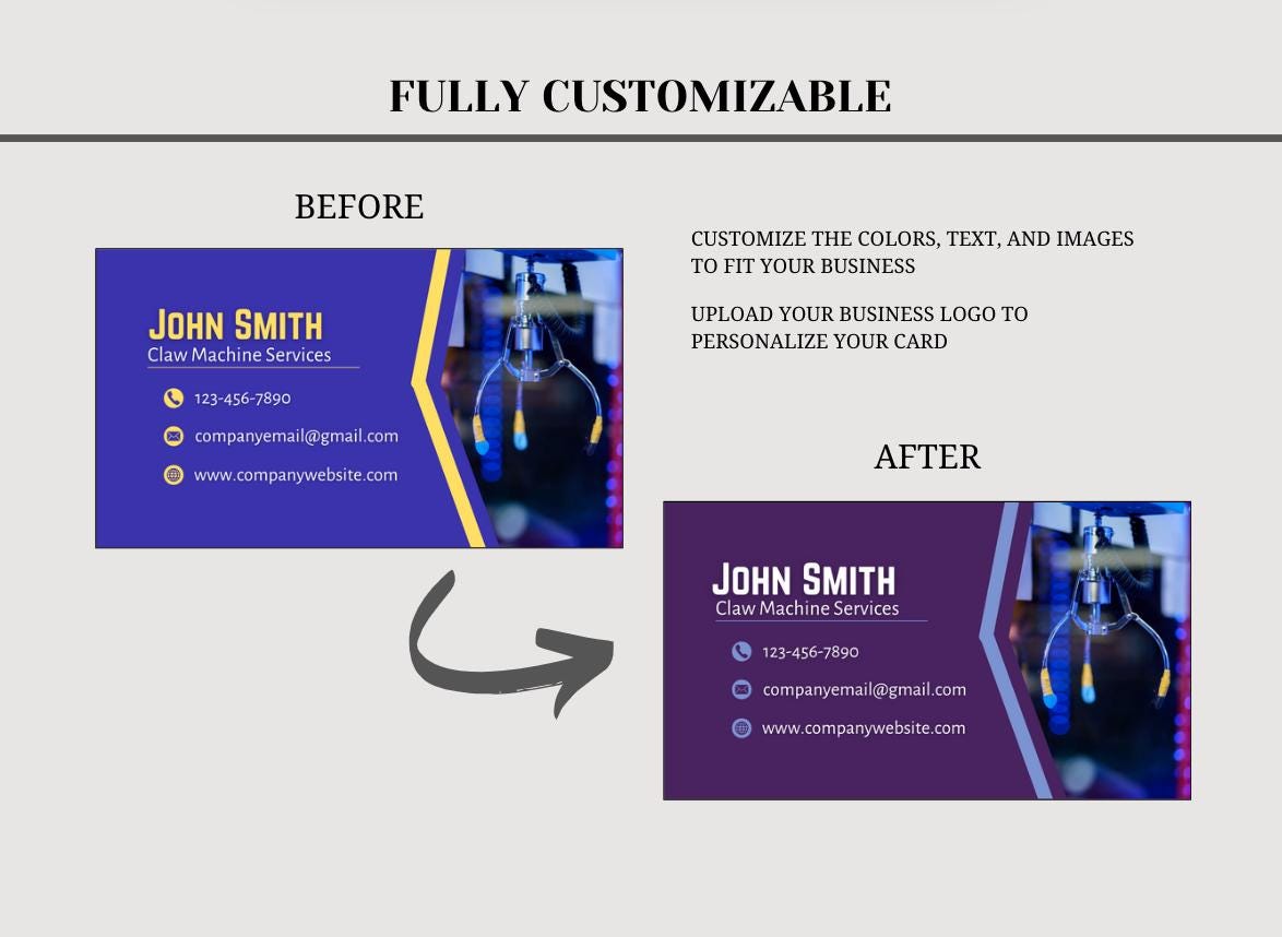 Claw Machine Business Card Template: Custom Arcade Design (Digital Download)