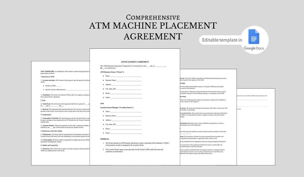 Editable ATM Machine Placement Agreement: Business Contract (PDF)