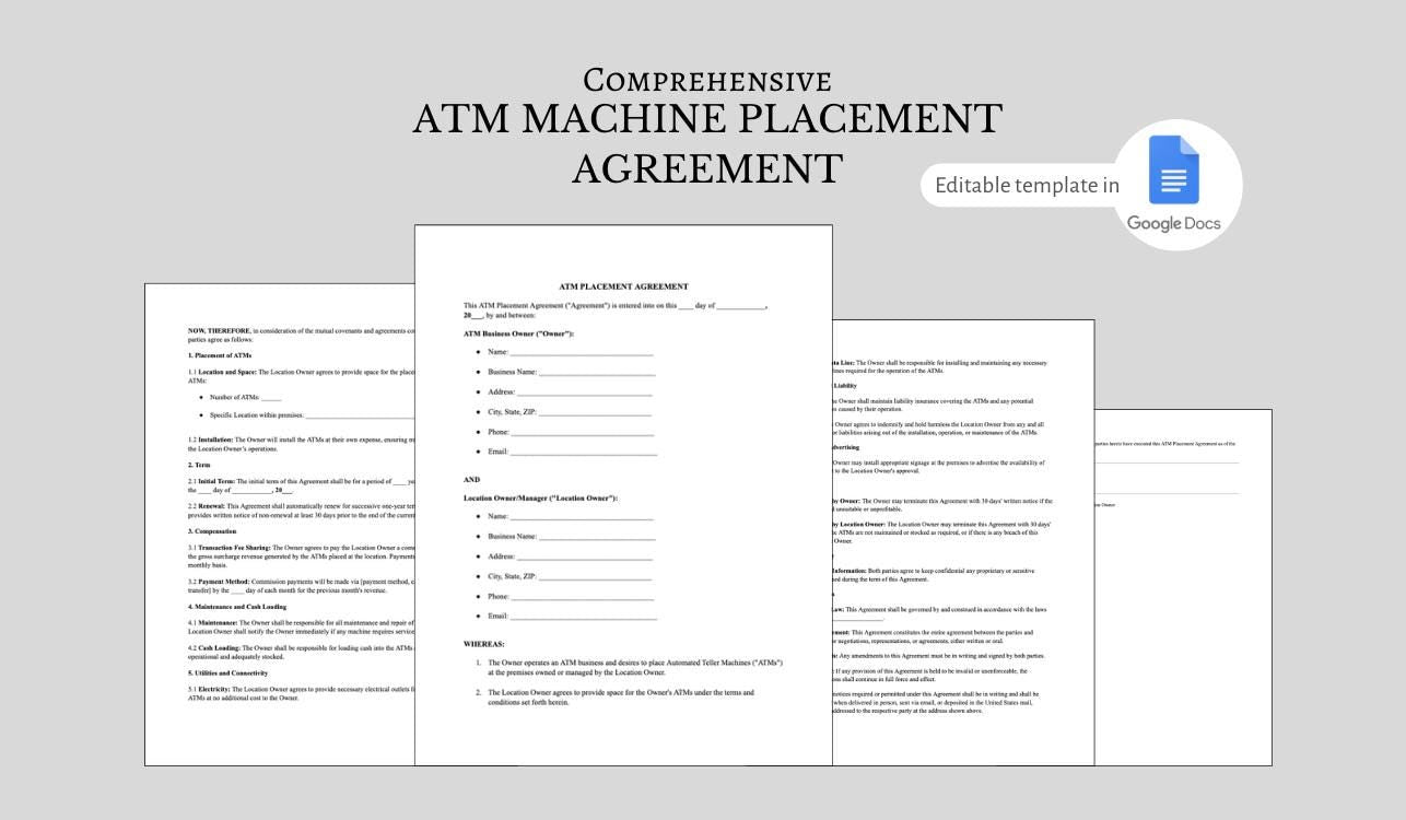 Editable ATM Machine Placement Agreement: Business Contract (PDF)