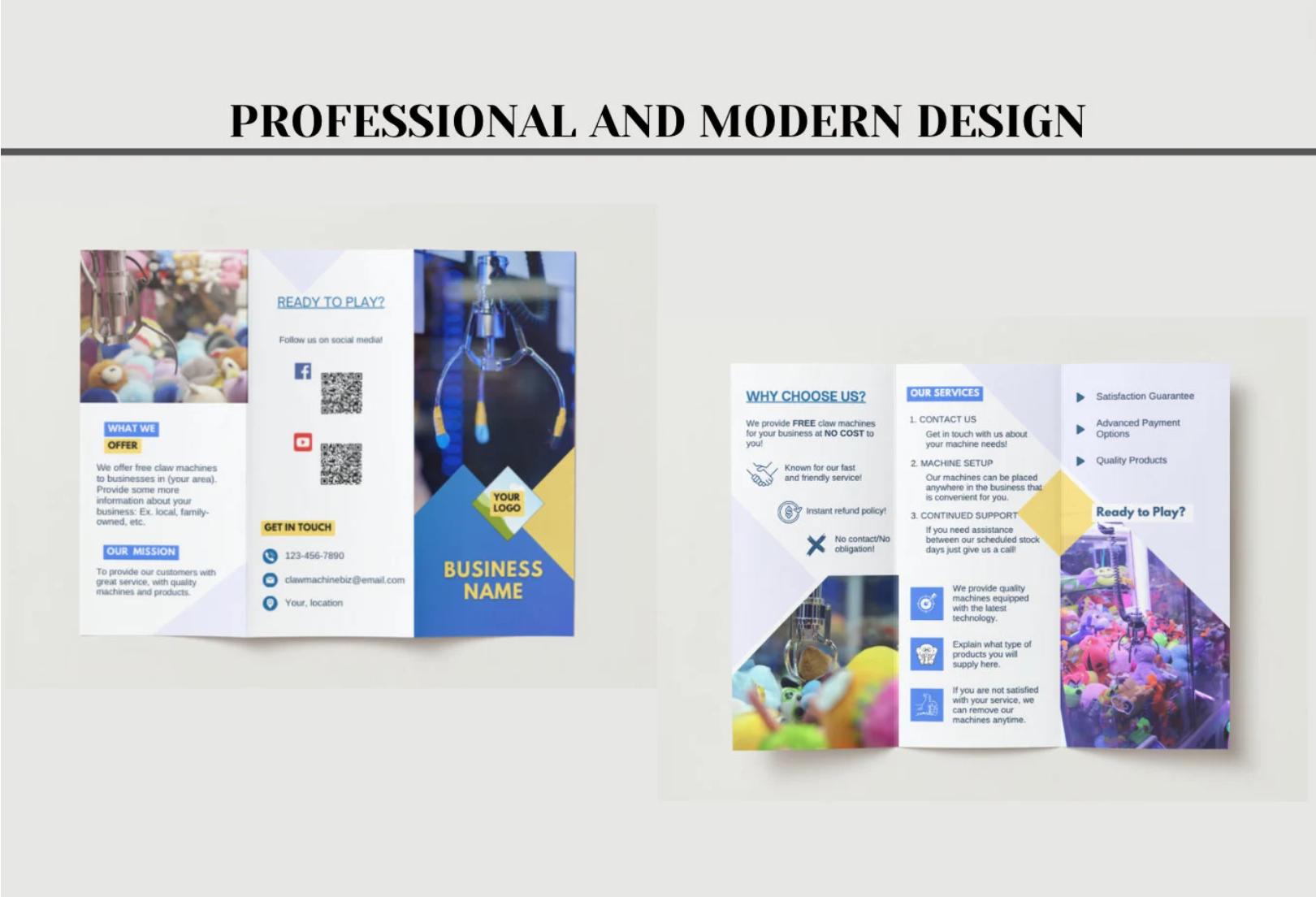 Claw Machine Business Bundle: Brochure, Business Card & Agreement Templates (Digital Download)