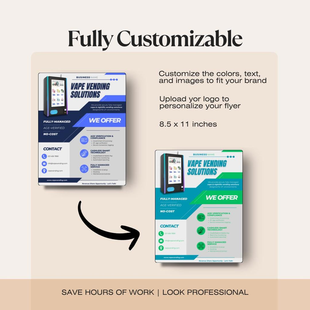 Vape Vending Flyer Template | Editable Canva Template for Vape Machine Businesses | Customizable Marketing Brochure for Vending Owners