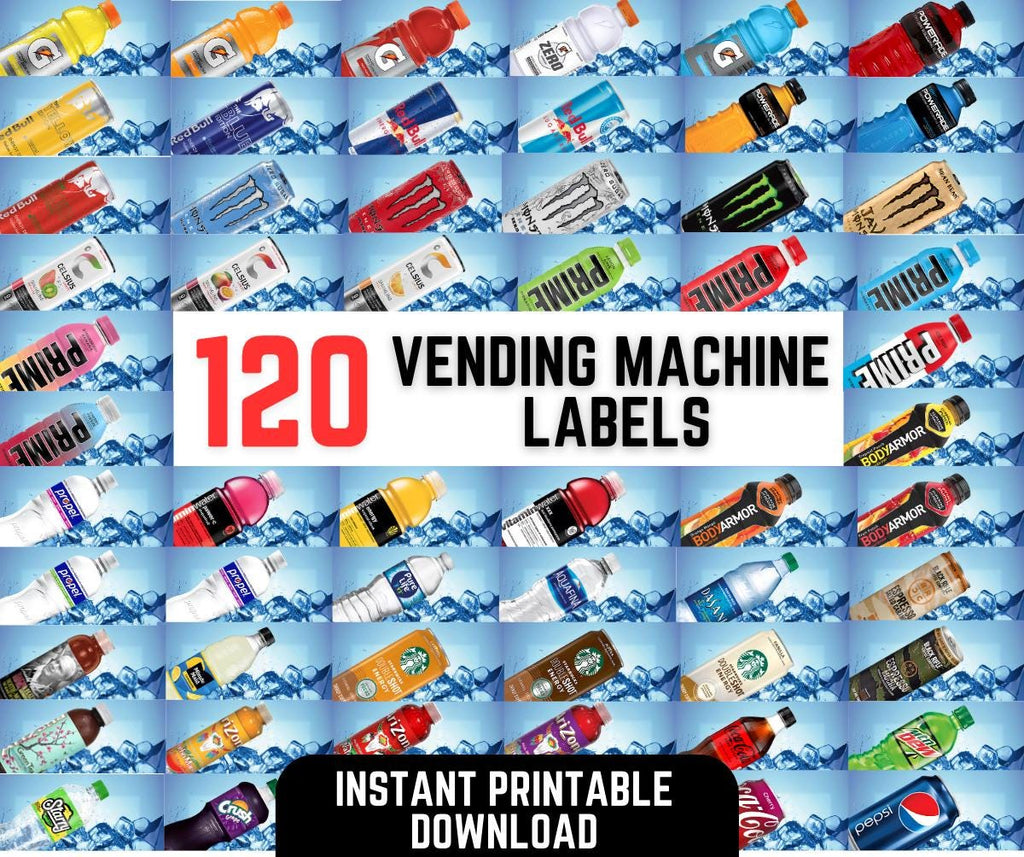 Vending Machine Labels: 120+ Snack & Drink Stickers (PDF Download, 3.6x1.6")