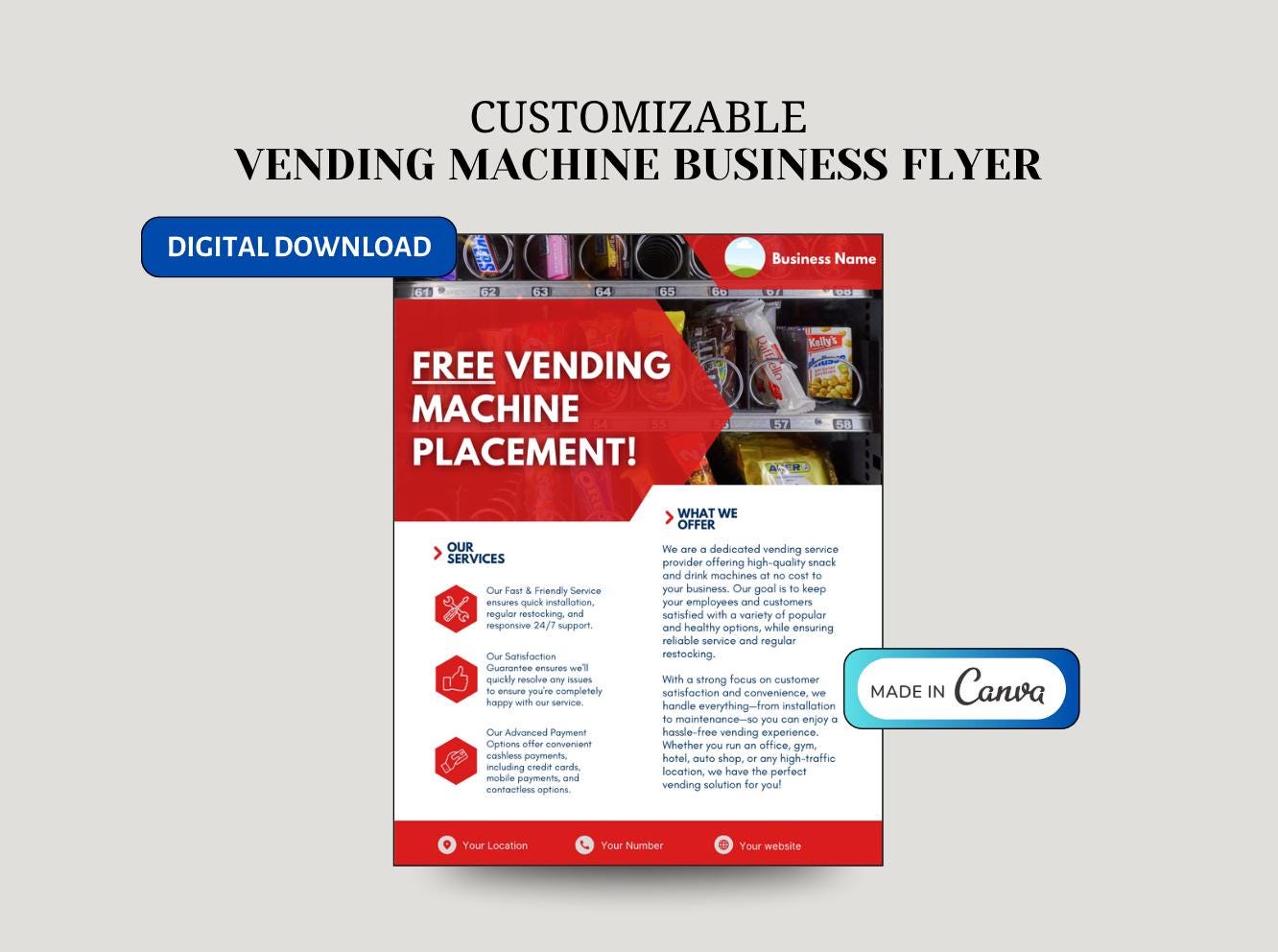 Vending Machine Business Flyer Template: Editable Canva Design (Digital Download)
