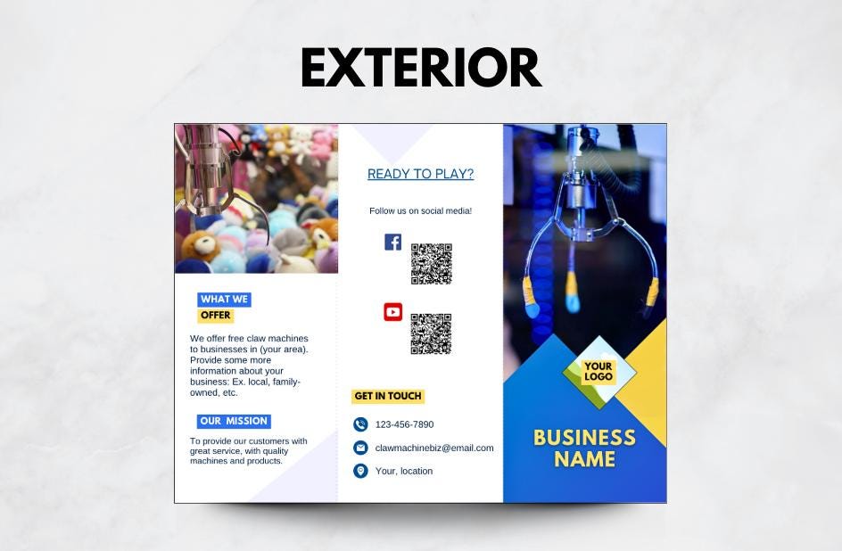 Claw Machine Business Brochure Template: Customizable Canva Design (PDF Download)