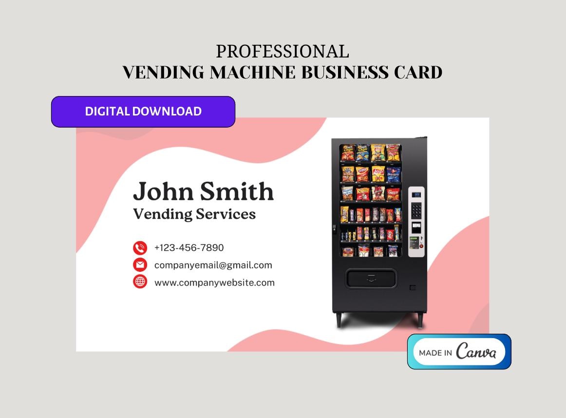 Vending Machine Business Card Template: Wave Design (Canva Editable, Digital Download
