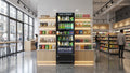 Vending machine in a modern retail store with people shopping.